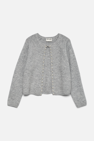 Cárdigan de perla de cuello O Magalene - Melange de gris medio