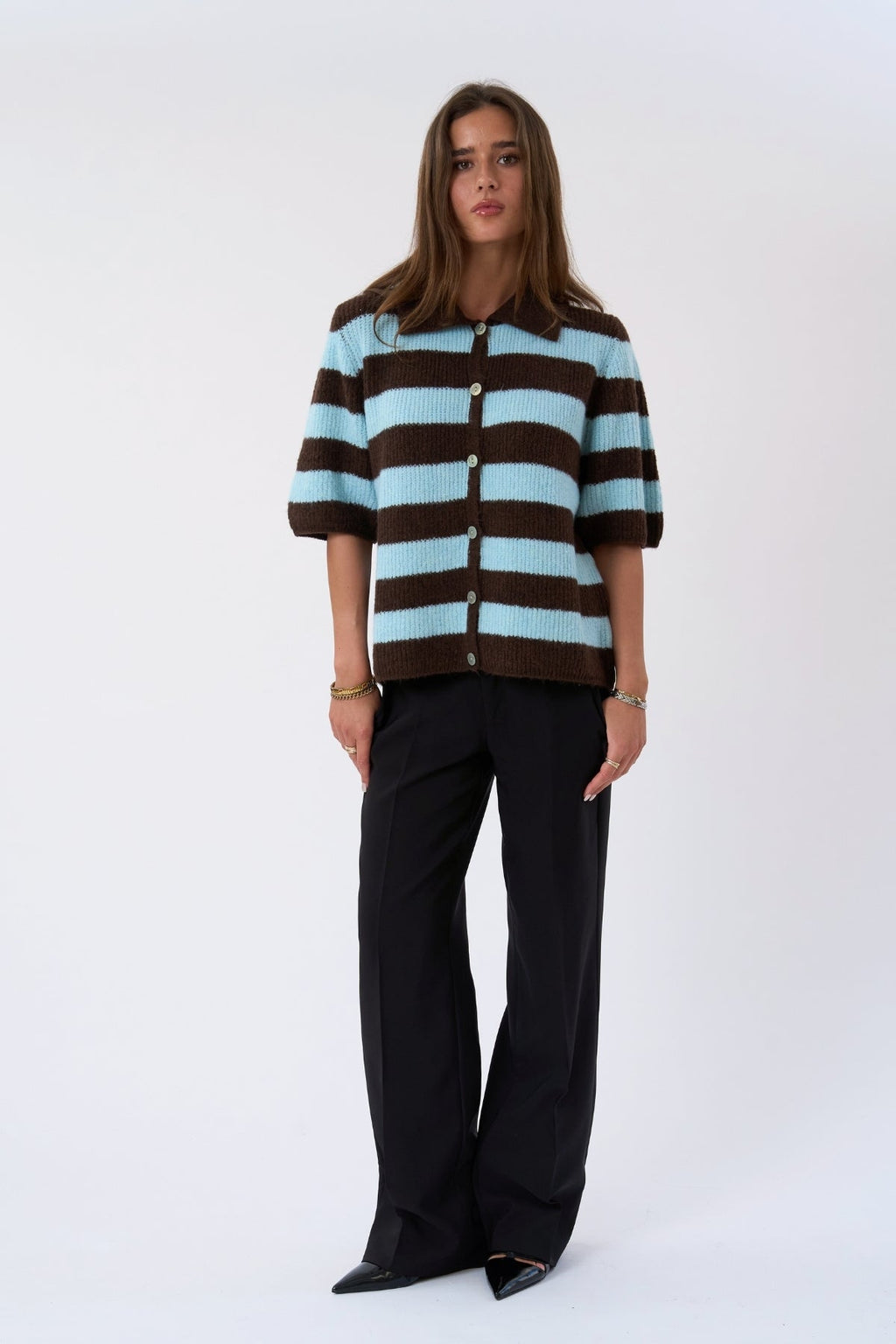 Alba Polo Knit - Chocolate/Azul claro