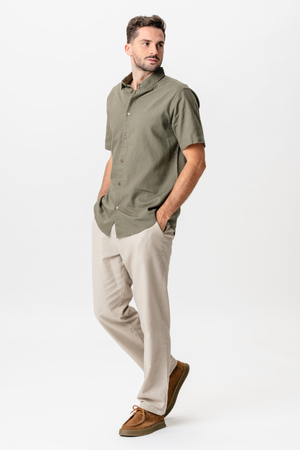 Camisa de lino de manga corta - Ejército