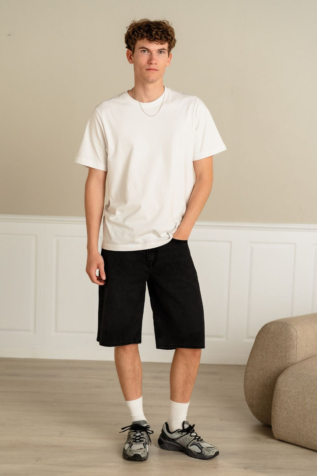 mezclilla Shorts Suelto - Negro Sólido