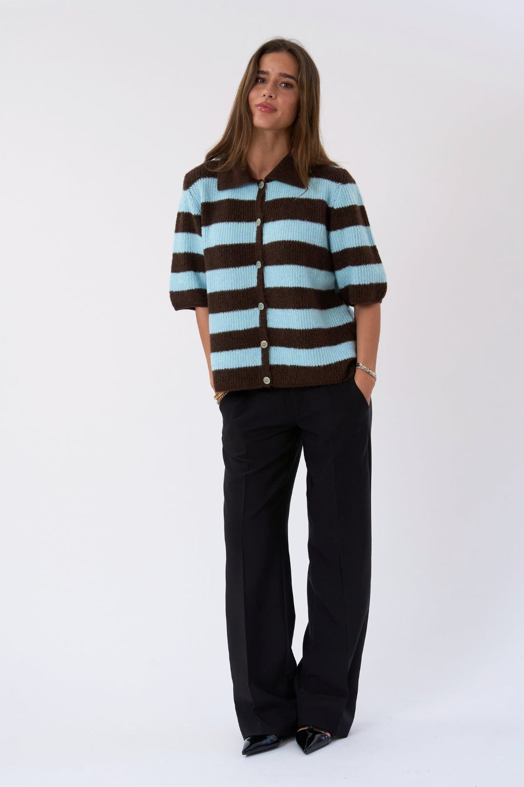 Alba Polo Knit - Chocolate/Azul claro