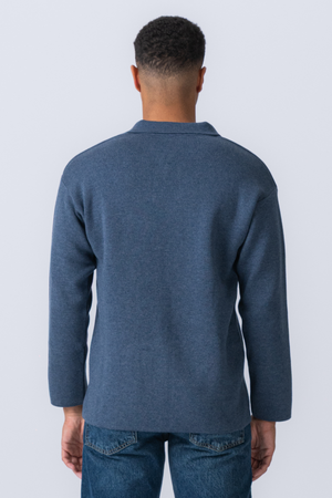 Polo de manga larga de punto - Ocean Blue
