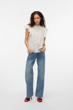 Trine Lace Top - Snow White Maguerite Blue Jasper