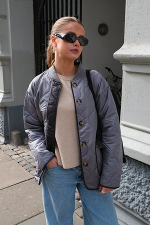 Chaqueta acolchada con bloques - Gris/Negro