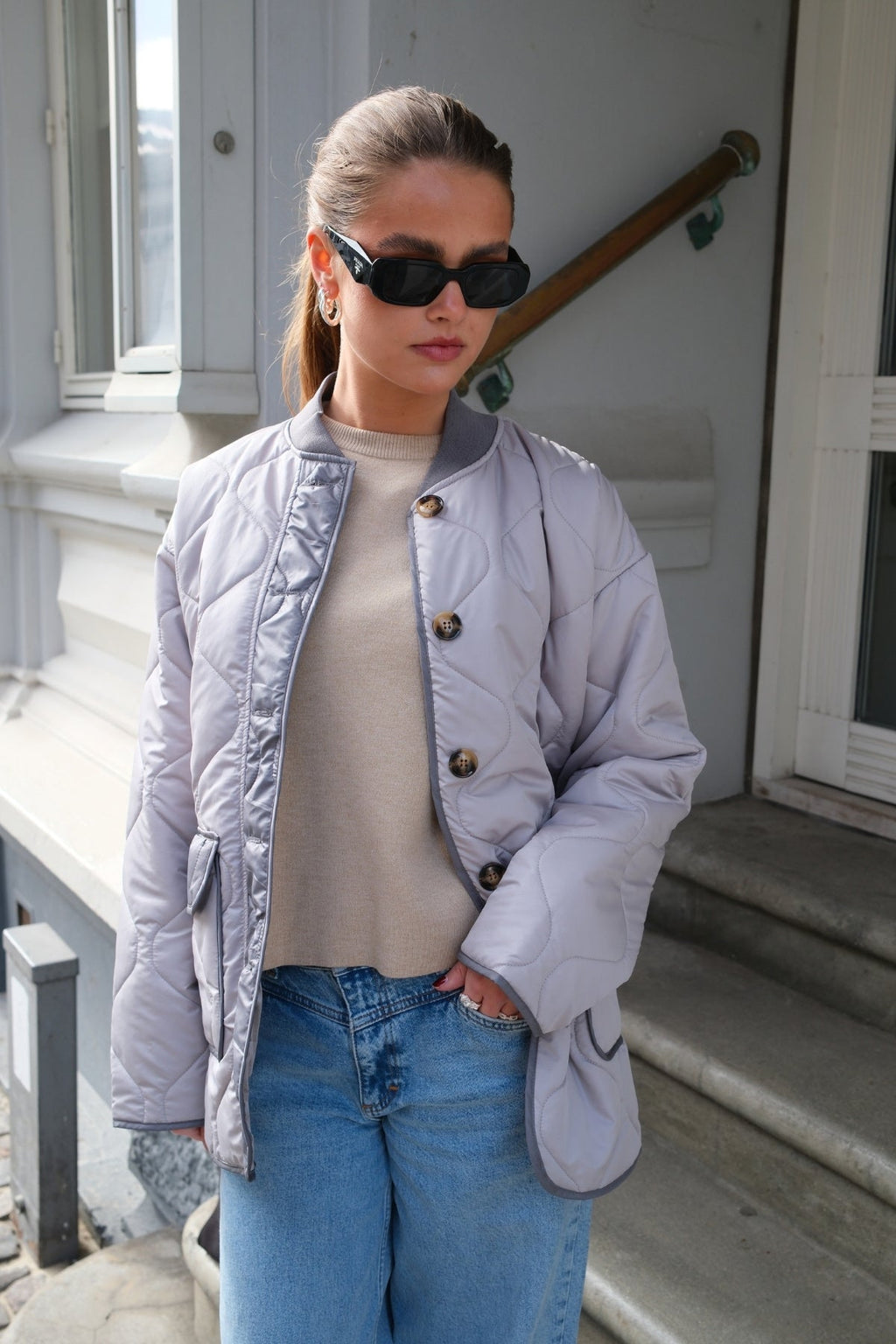 Quilted Block Jacket - Grey