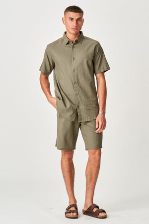 Linen Set Short-Sleeved Shirt + Linen Shorts – Army (Package Deal)