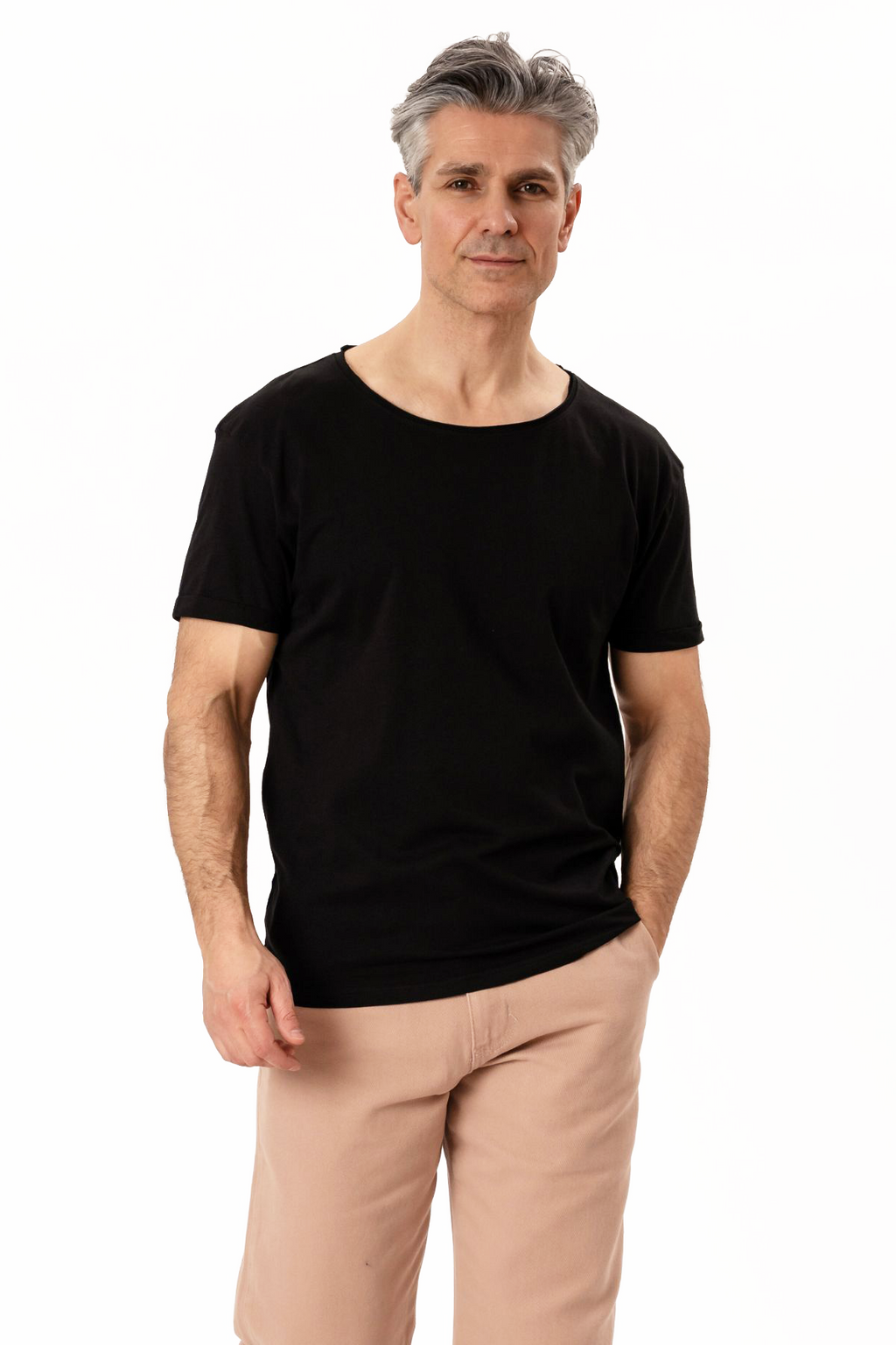 Camiseta con cuello profundo - Negro
