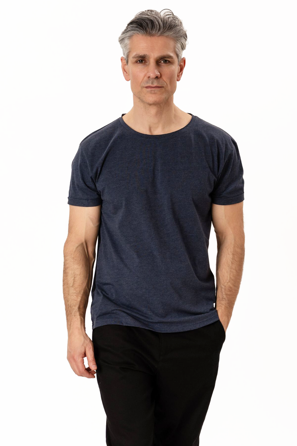 Camiseta con cuello profundo - Azul Jaspeado