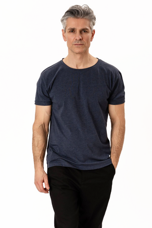 Camiseta con cuello profundo - Azul Jaspeado