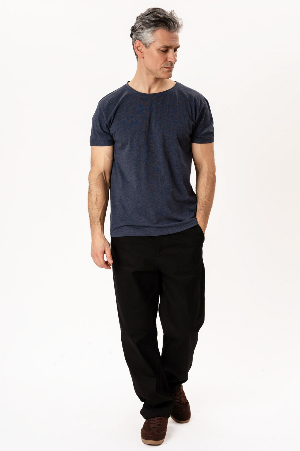 Camiseta con cuello profundo - Azul Jaspeado