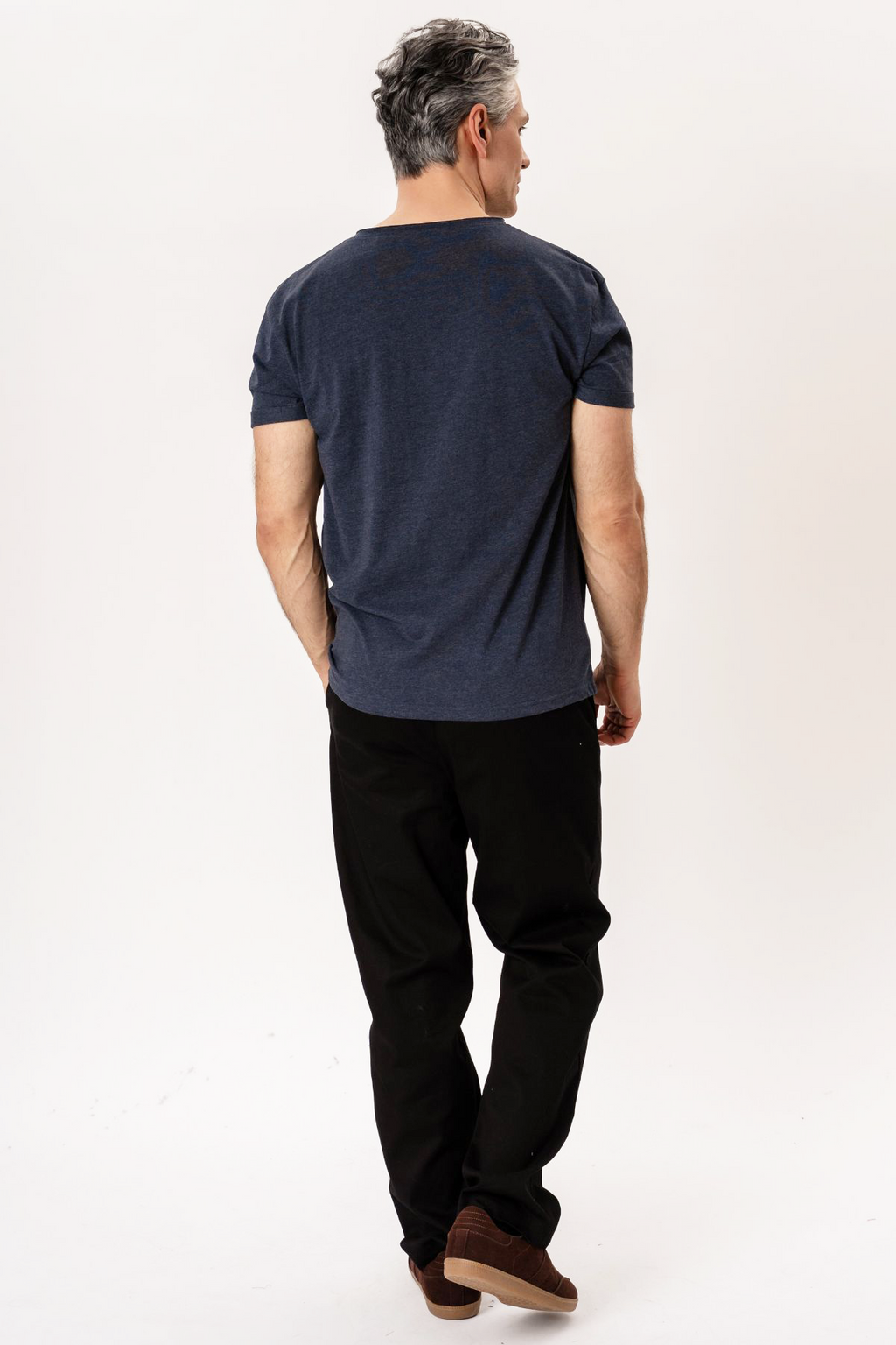 Camiseta con cuello profundo - Azul Jaspeado