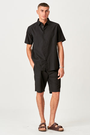 Linen Set Short-Sleeved Shirt + Linen Shorts – Black (Package Deal)