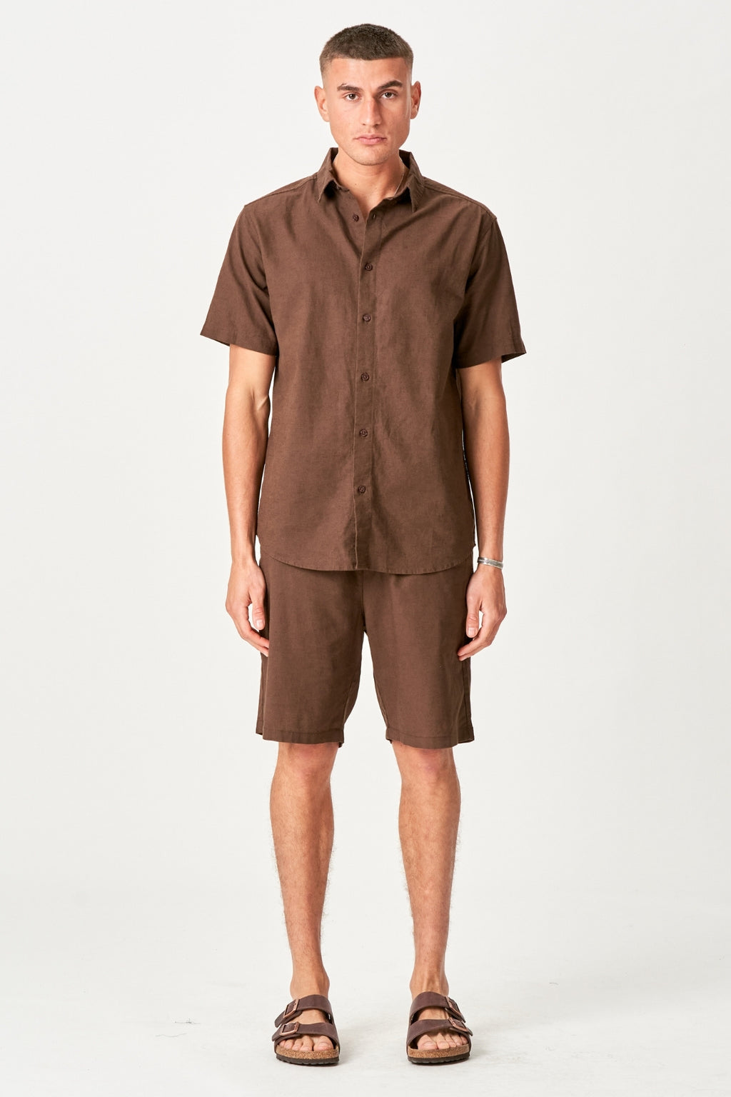 Linen Set Short-Sleeved Shirt + Linen Shorts – Coffee (Package Deal)