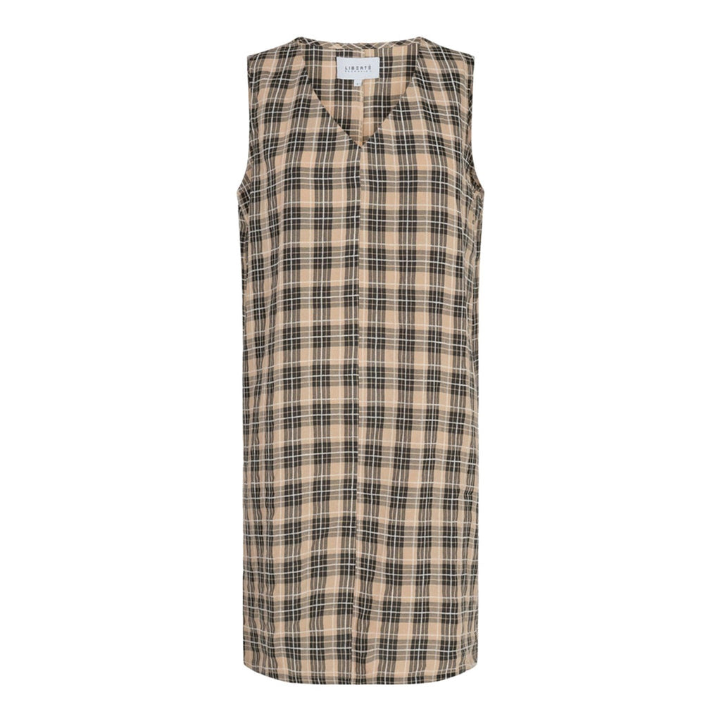 Vestido de cuello en V de Dana - arena negra a cuadros