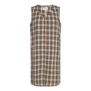 Vestido de cuello en V de Dana - arena negra a cuadros