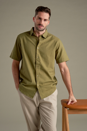 Camisa de lino de manga corta - Verde
