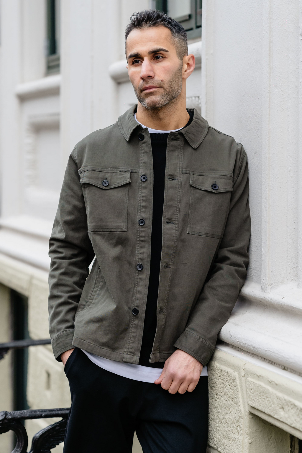 Overshirt de sarga - Oliva oscura