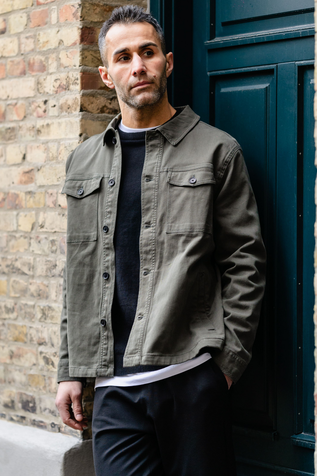 Overshirt de sarga - Oliva oscura