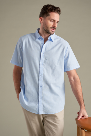 Camisa de lino de manga corta - azul claro