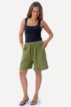 Linen Shorts - Olive