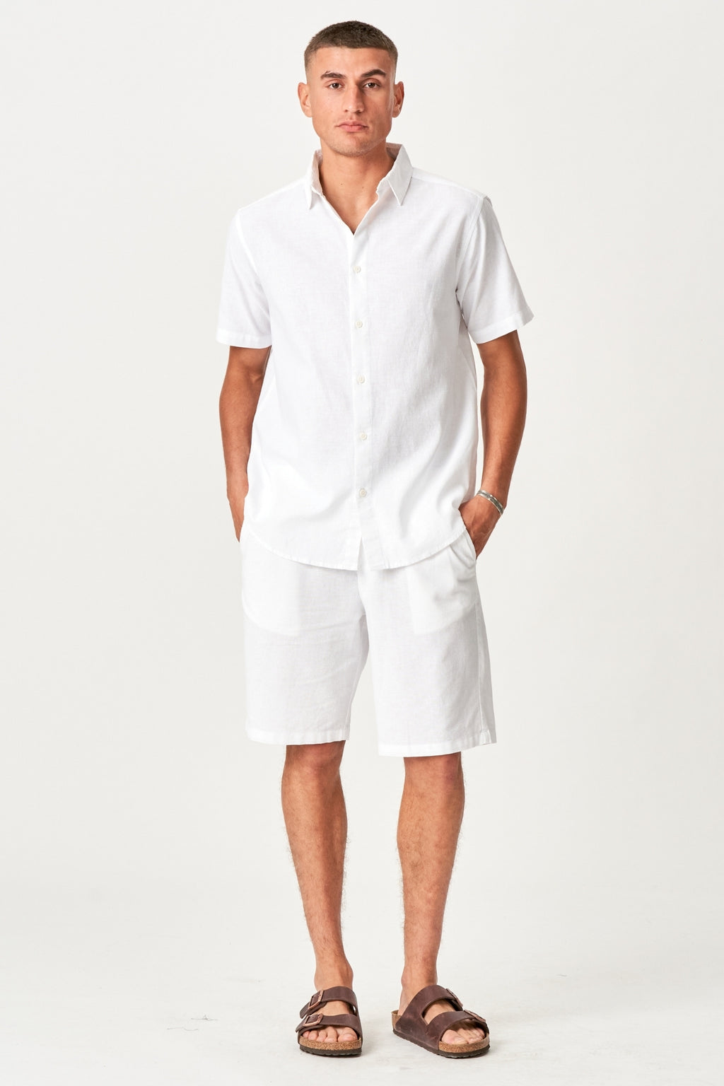 Linen Set Short-Sleeved Shirt + Linen Shorts – White (Package Deal)