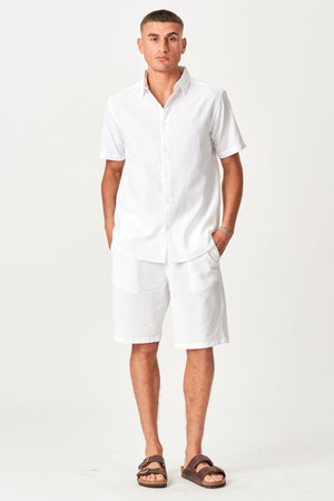 Linen Set Short-Sleeved Shirt + Linen Shorts – White (Package Deal)