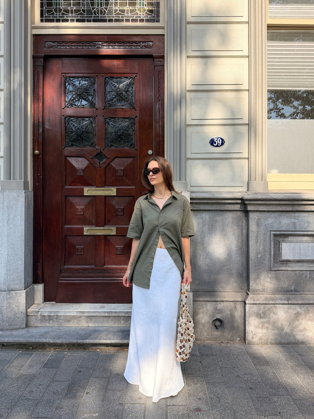 Camisa de lino de manga corta - Ejército