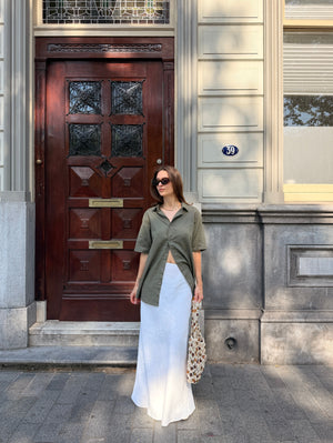 Camisa de lino de manga corta - Ejército