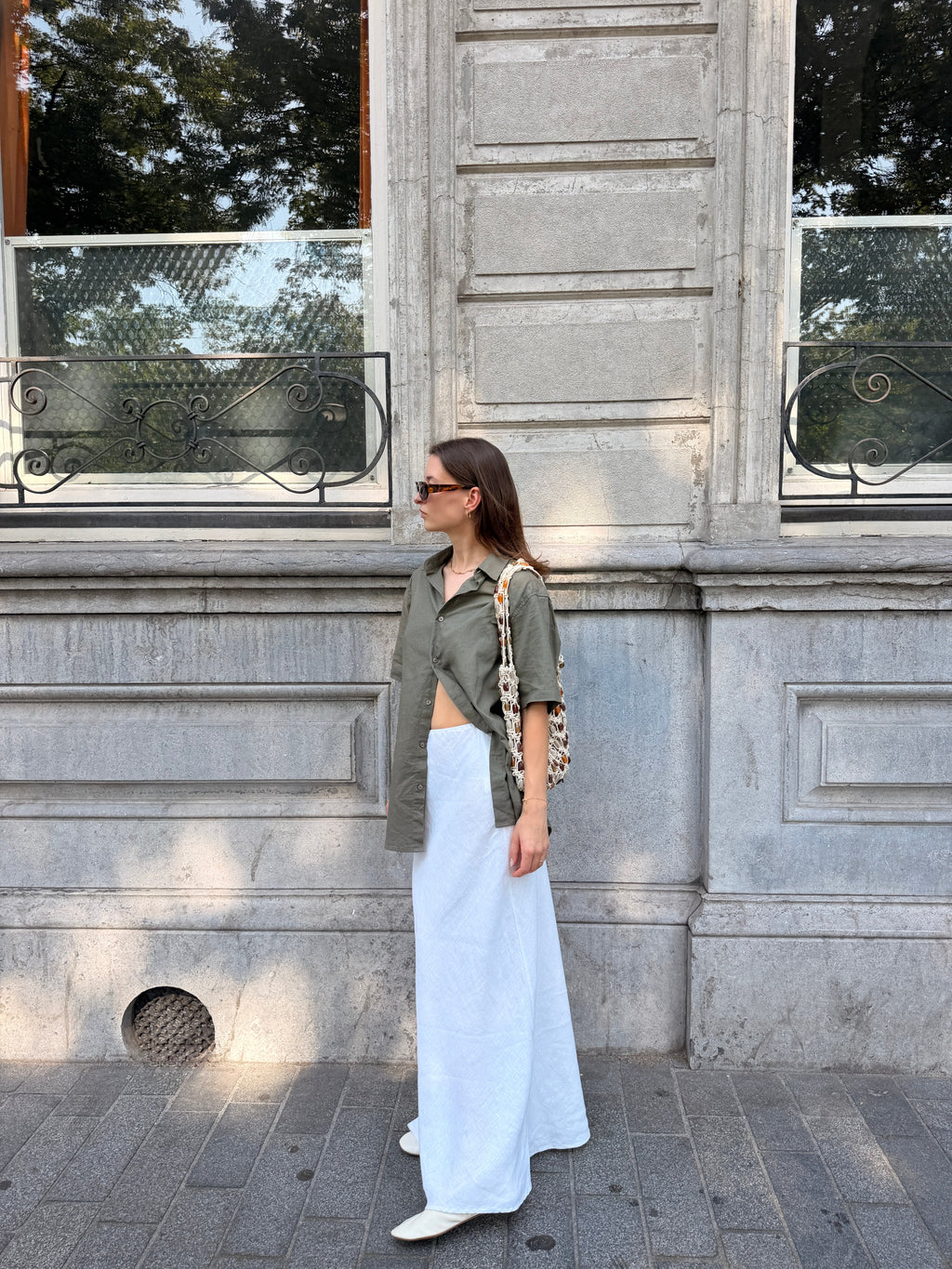 Camisa de lino de manga corta - Ejército