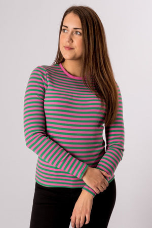 Line Long Sleeve Sweater - Super Pink/Jelly Bean