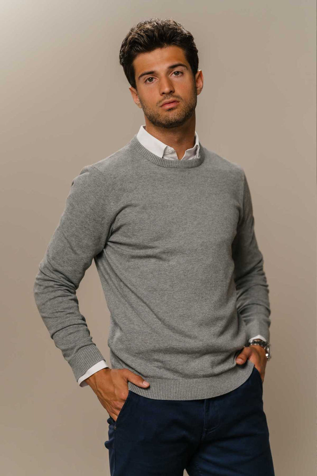 Jersey Cuello Redondo - Gris Melange