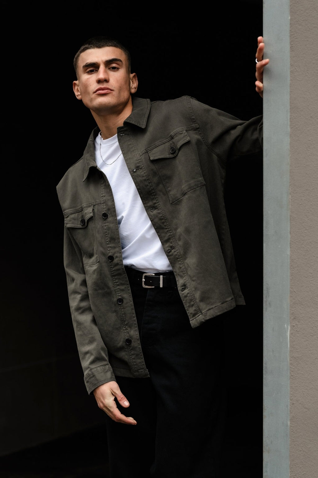 Overshirt de sarga - Oliva oscura