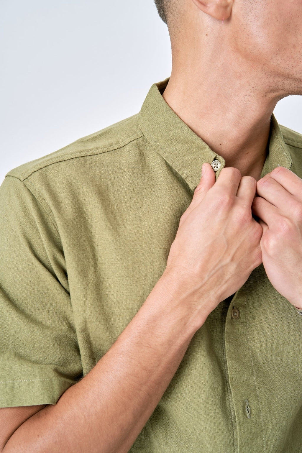 Camisa de lino de manga corta - Verde