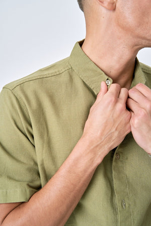 Camisa de lino de manga corta - Verde