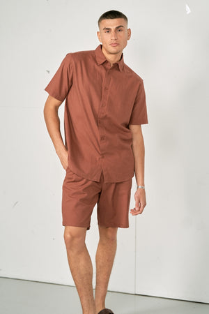 Linen Set Short-Sleeved Shirt + Linen Shorts – Terracotta (Package Deal)