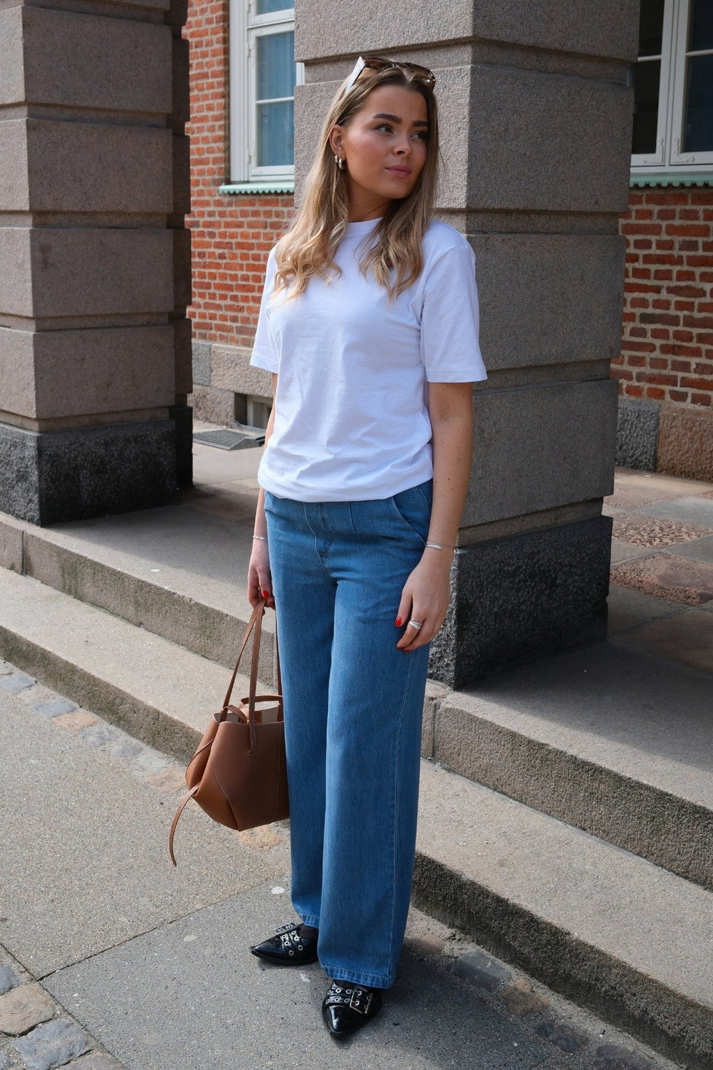 Marco lisa ancho Pants - mezclilla azul claro