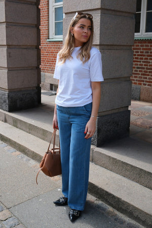 Marco lisa ancho Pants - mezclilla azul claro