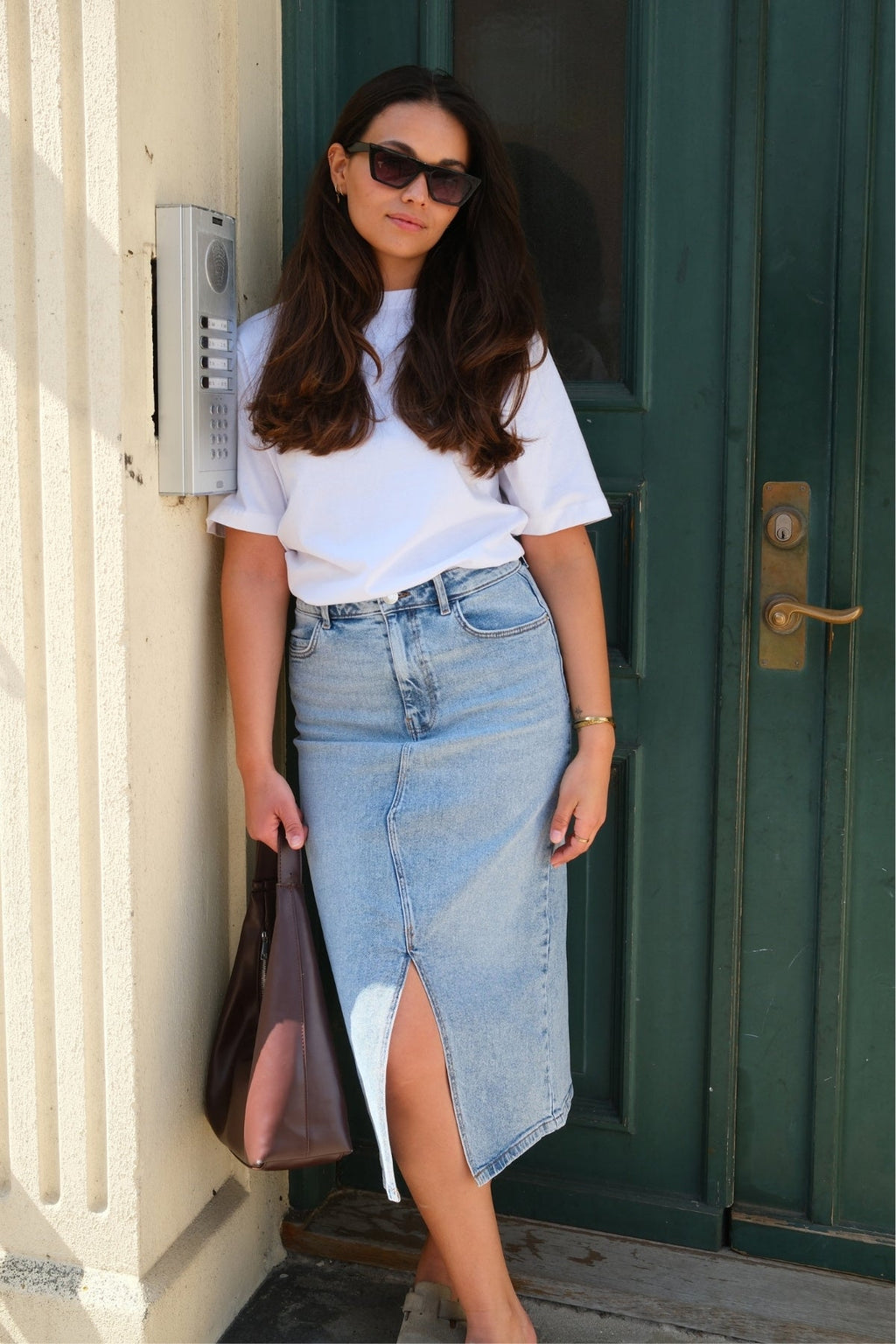 Falda natalie midi - mezclilla azul claro