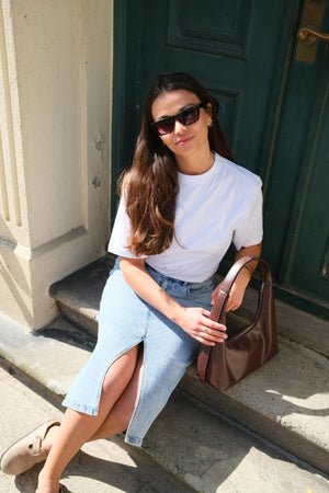 Falda natalie midi - mezclilla azul claro