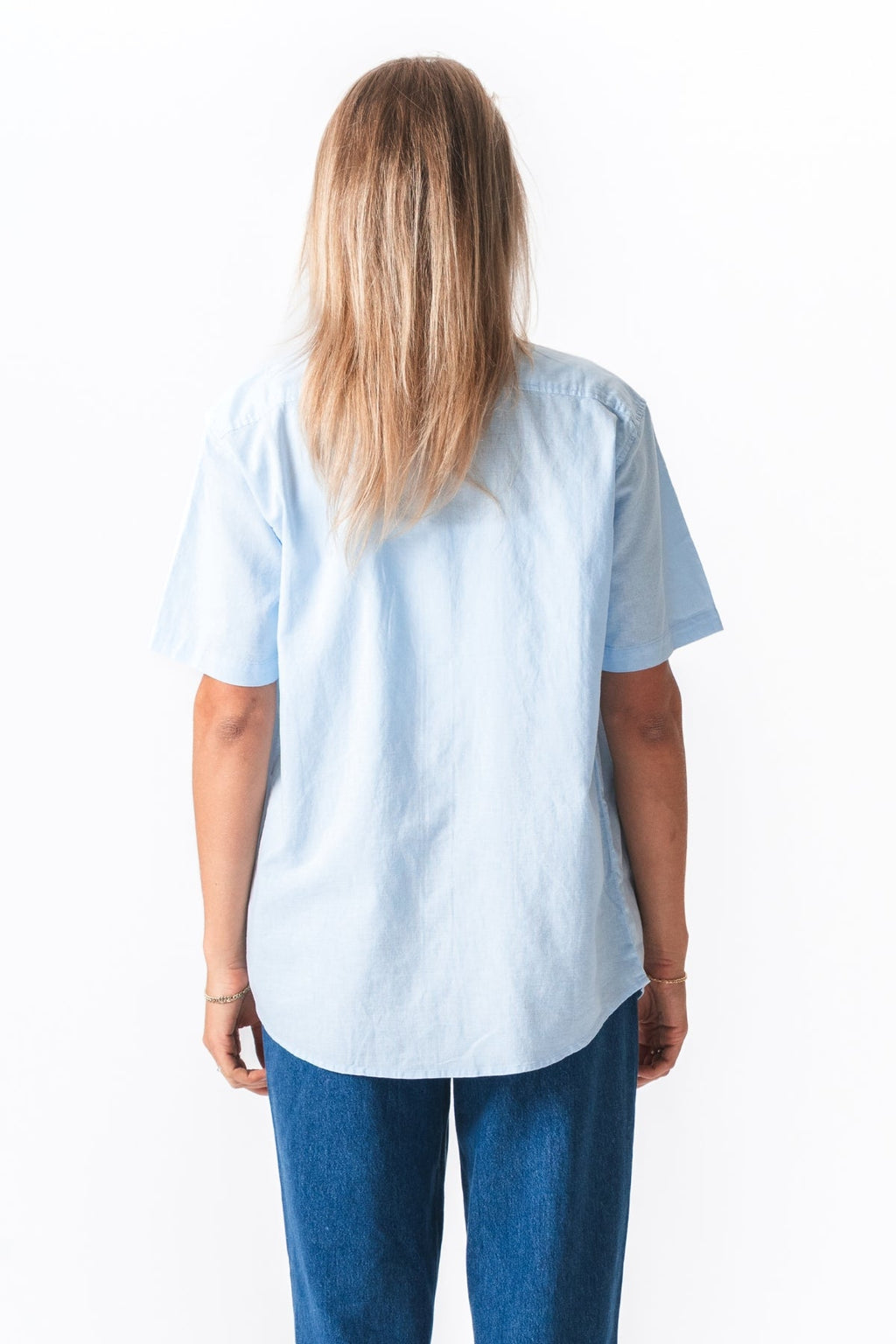 Short Sleeve Linen Shirt - Light Blue