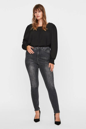 Lora Jeans de cintura alta (curva)-mezclilla gris negro