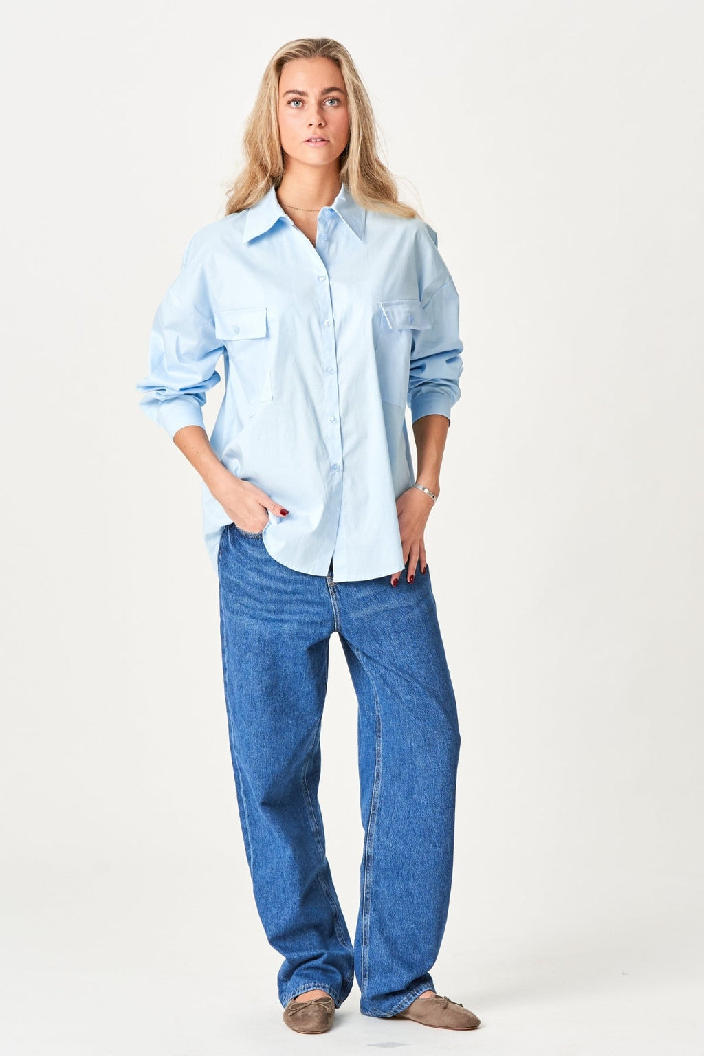 Clara Oversized Camisa - Azul claro