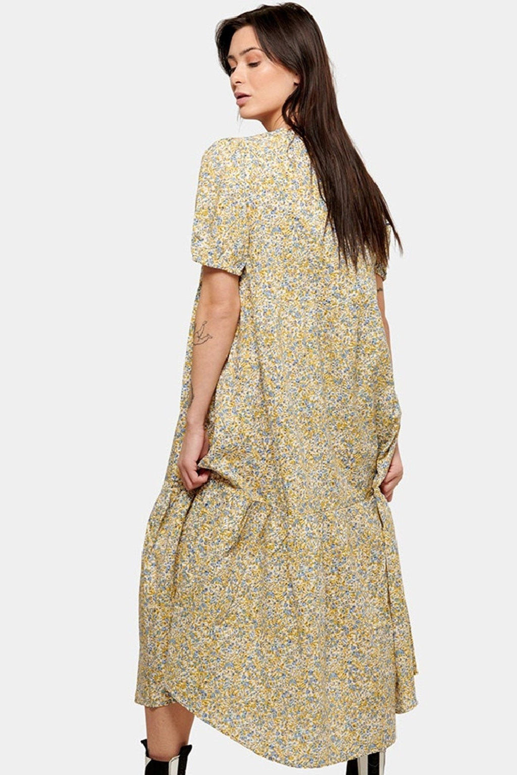 Sofie Dress Long - Floral azul y amarillo