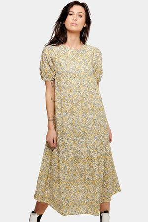 Sofie Dress Long - Floral azul y amarillo