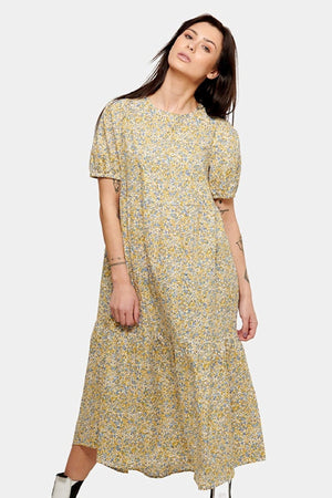 Sofie Dress Long - Floral azul y amarillo