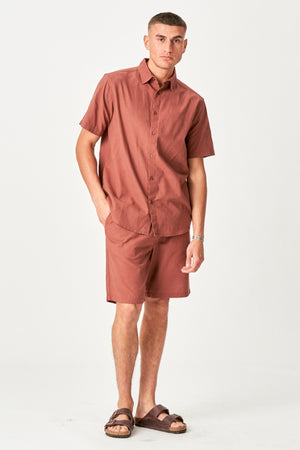 Linen Set Short-Sleeved Shirt + Linen Shorts – Terracotta (Package Deal)