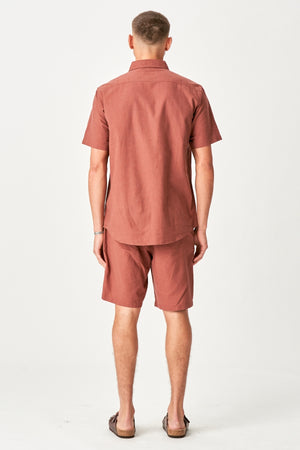 Linen Set Short-Sleeved Shirt + Linen Shorts – Terracotta (Package Deal)