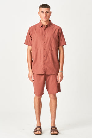 Linen Set Short-Sleeved Shirt + Linen Shorts – Terracotta (Package Deal)