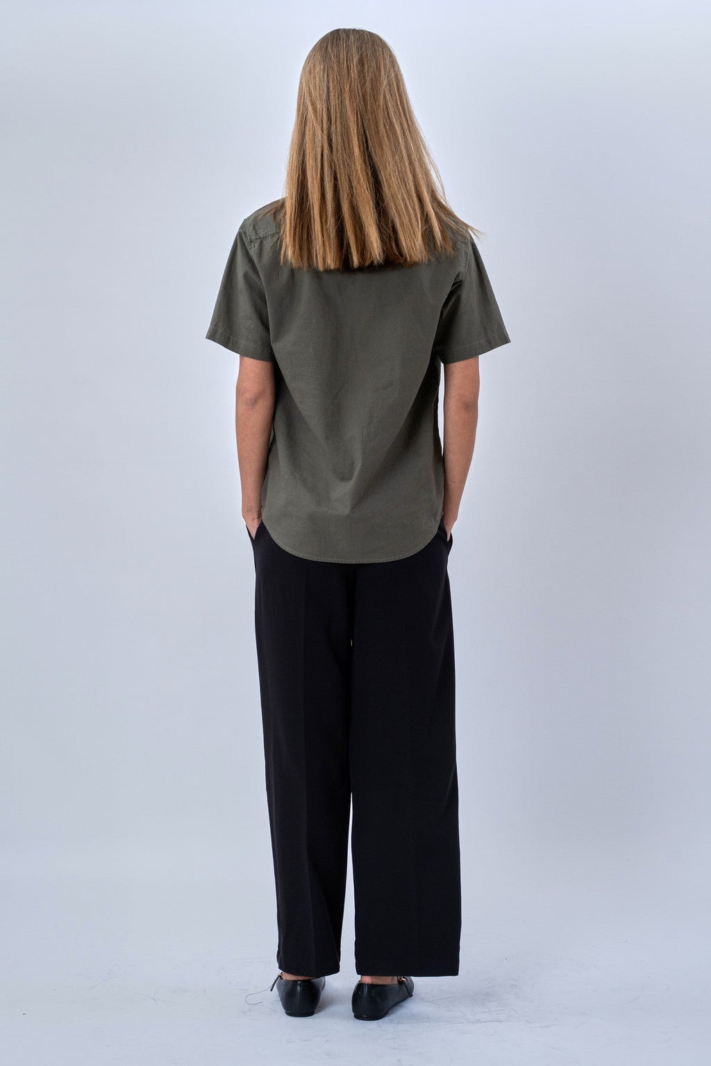 Camisa de lino de manga corta - Ejército