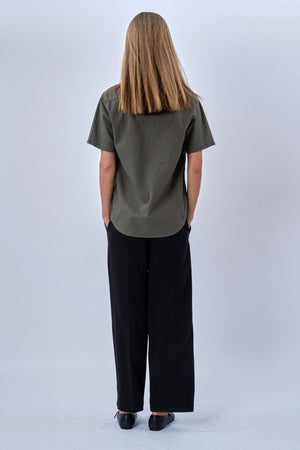 Camisa de lino de manga corta - Ejército